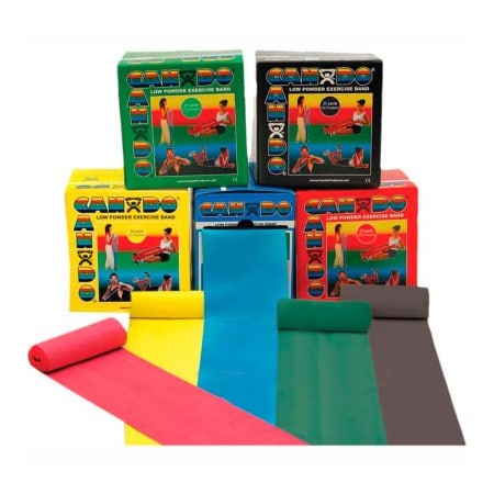 Fabrication Enterprises CanDo Low Powder Exercise Band, 25 Yard Rolls, 5 Color Set 1234065